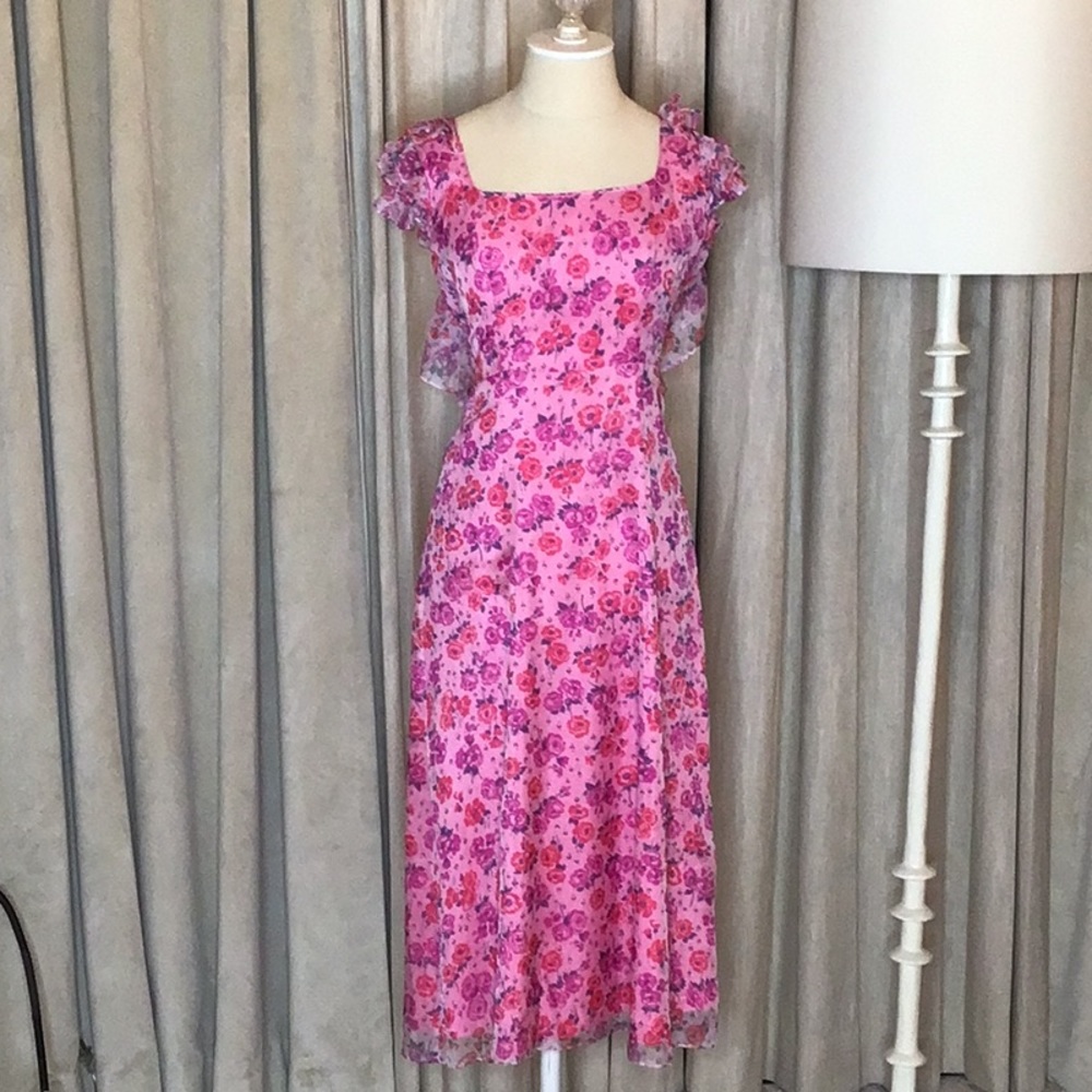 HVN Silk Low Back Ruffle Dress